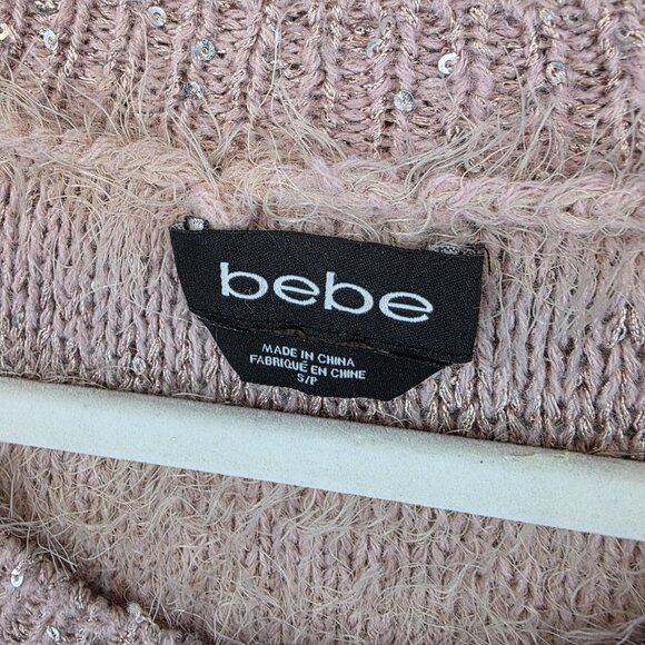 bebe Sweater Womens Small Misty Rose Eyelash Knit Sequined Longline Pullover - Picture 2 of 11